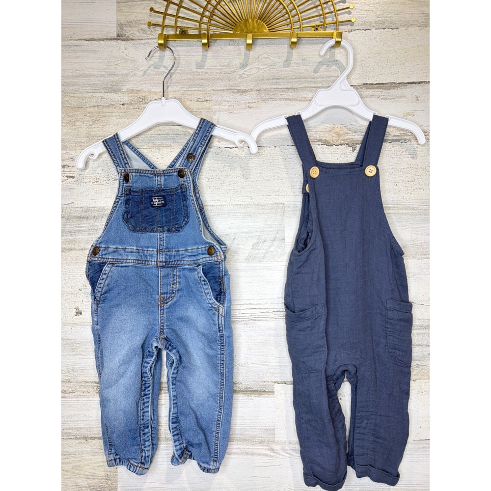 OshKosh Scene and Heard Overalls Romper Bundle Boys 12M Blue Denim Gauzy EUC - Picture 1 of 4